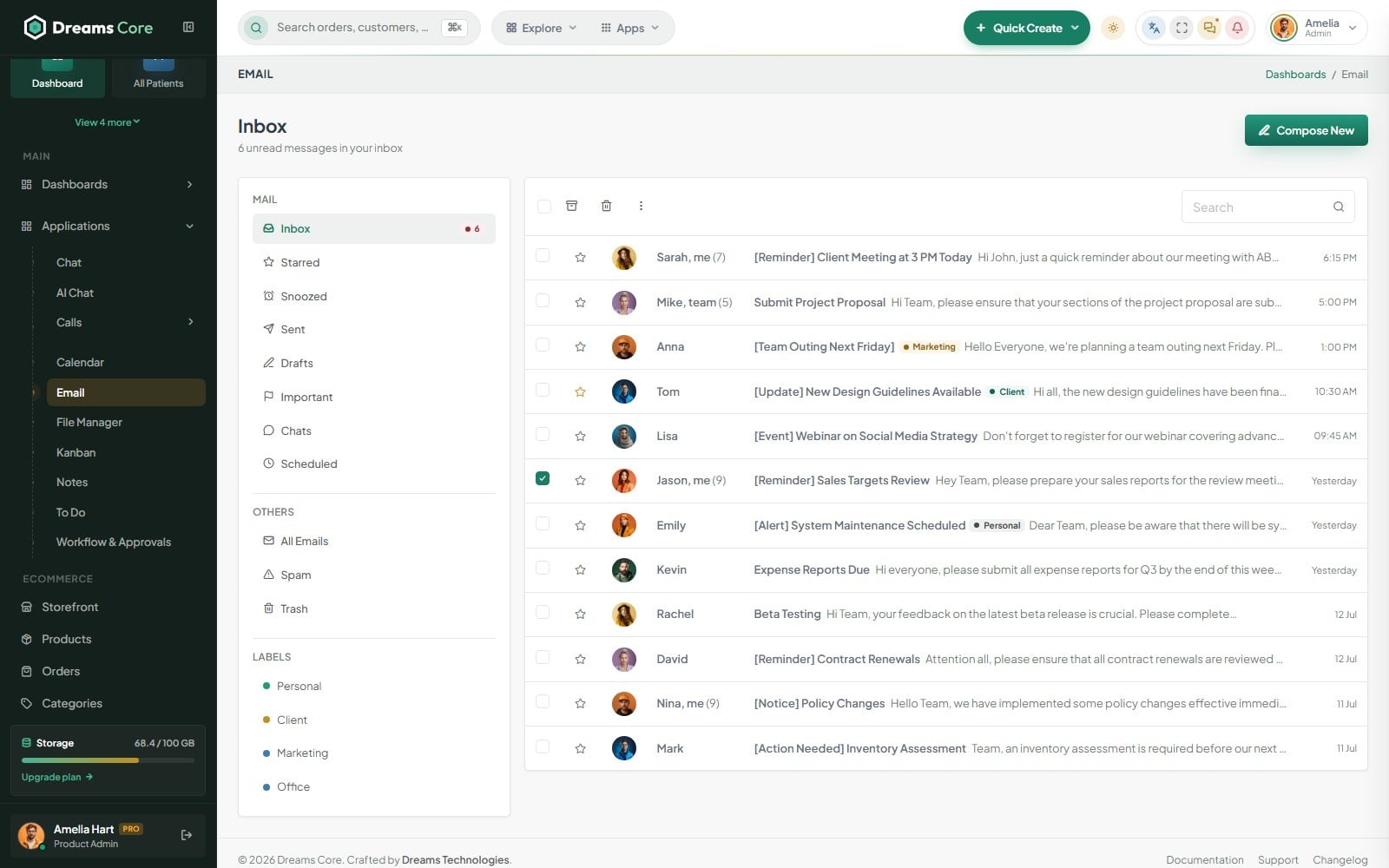 Email page