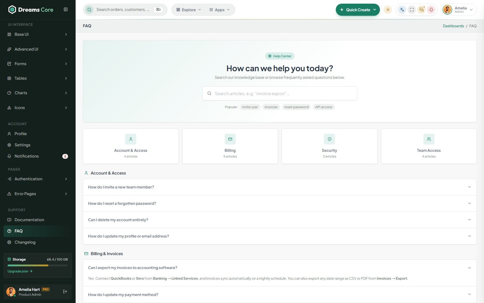 FAQ page