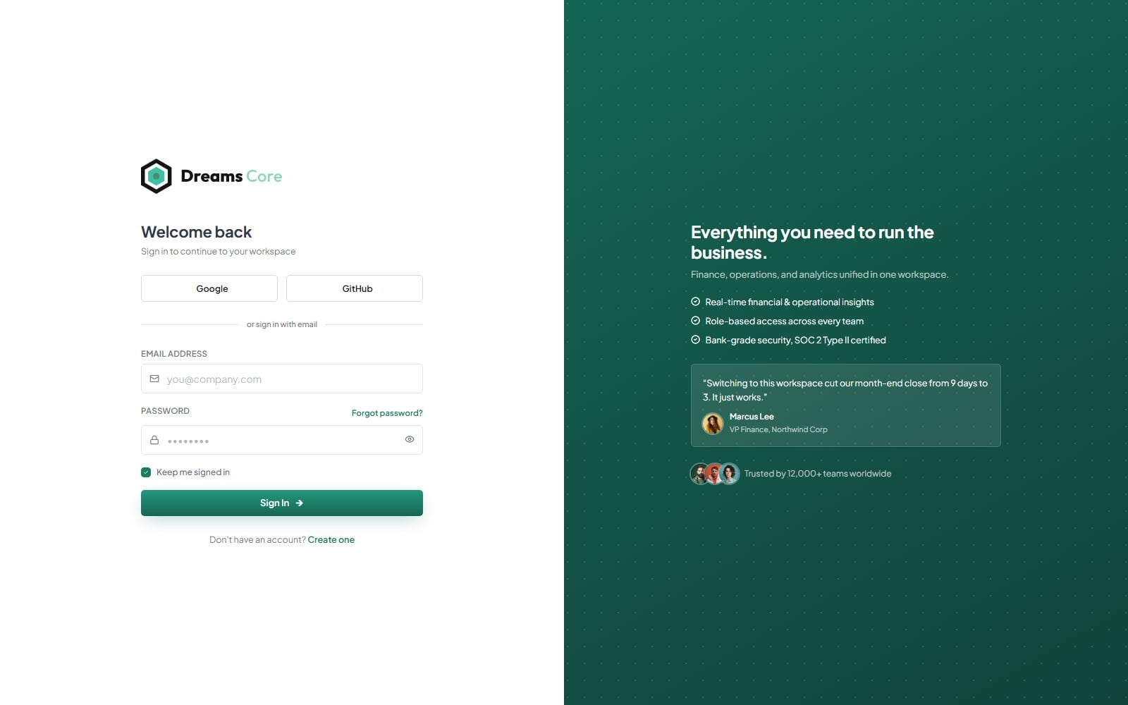 Login page